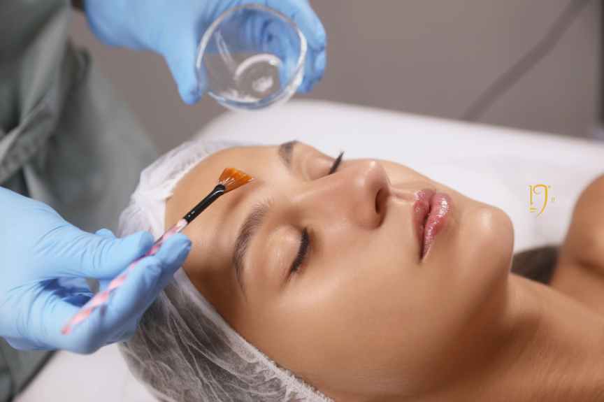 Patient receiving a chemical peel in Washington, DC, at 19th St Dermatology.
